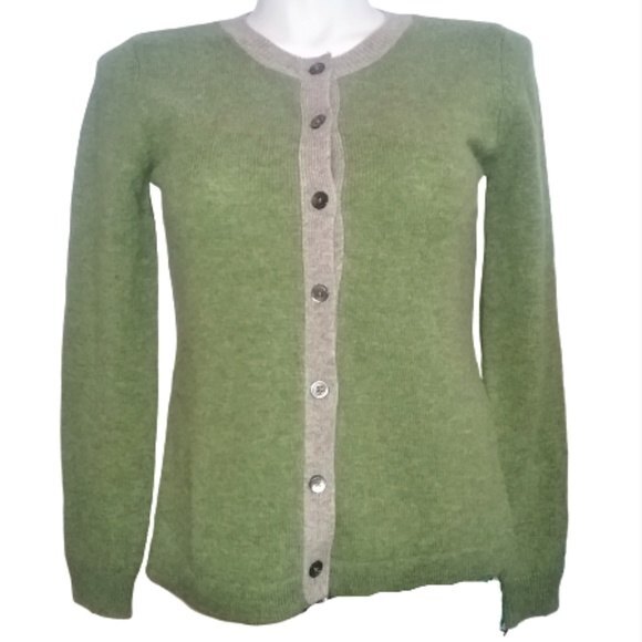 Orvis 100% Lambswool Button Front Cardigan Sweater Long Sleeve Green Size S - Picture 1 of 5